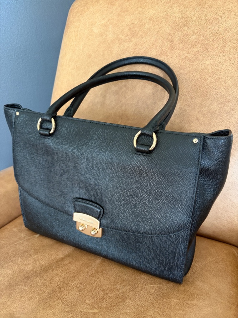 Coach Black Saffiano Leather Shoulder Bag with Gold Hardware